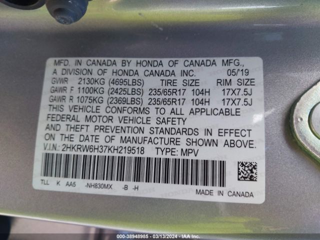 2HKRW6H37KH219518 Honda CR-V LX