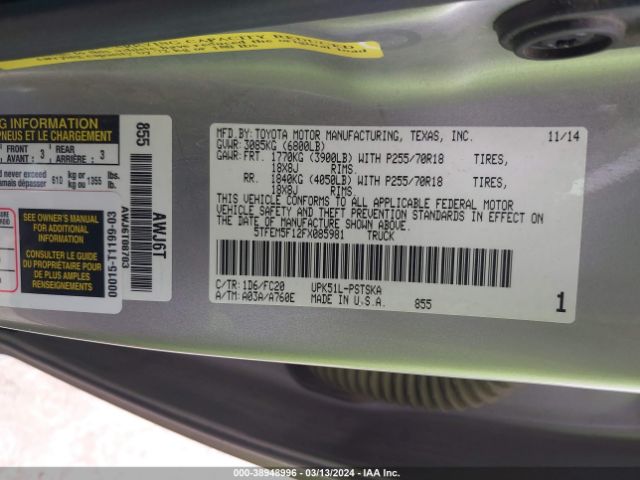 5TFEM5F12FX085981 Toyota Tundra Sr5 4.6l V8