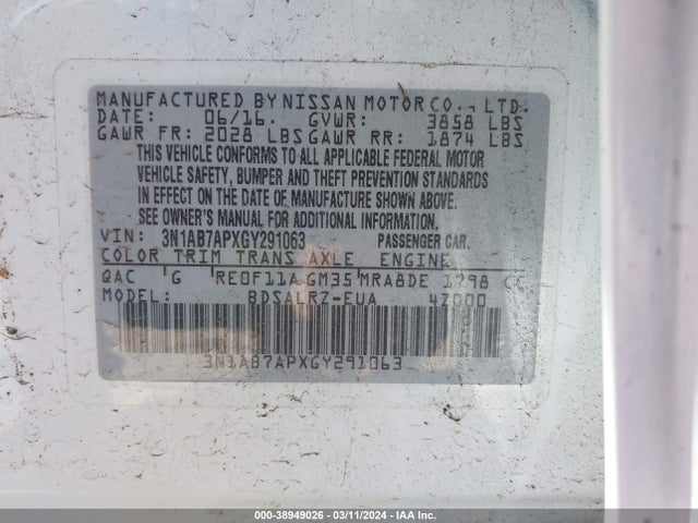 Nissan SENTRA SR 2016 3N1AB7APXGY291063 Image 9