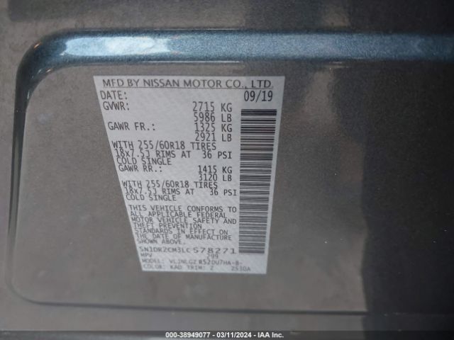 5N1DR2CM3LC578271 Nissan Pathfinder Sl 4wd