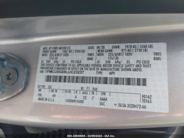 2020 FORD ESCAPE 1FMCU0G69LUC23237 Photo 8