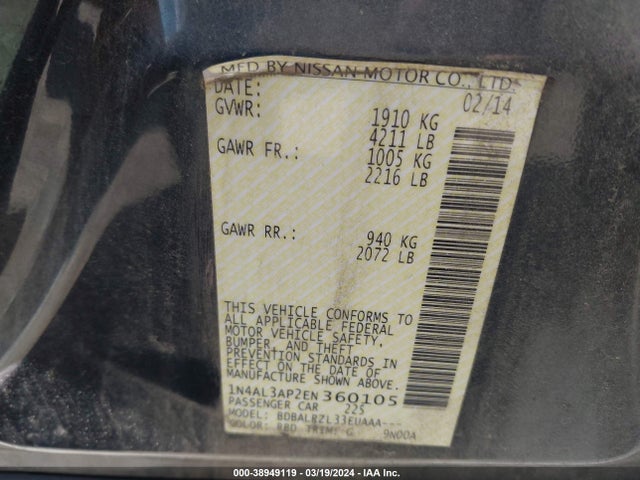 Nissan Altima 2.5 S 2014 1N4AL3AP2EN360105 Image 9