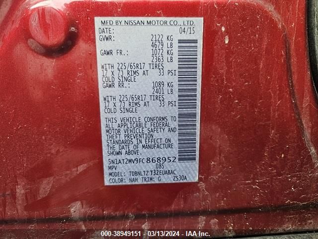 5N1AT2MV9FC868952 Nissan ROGUE SV