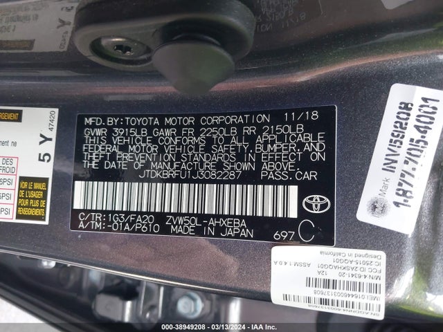 Toyota Prius Two 2018 JTDKBRFU1J3082287 Image 9