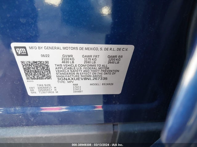Chevrolet Equinox Awd Lt 2022 3GNAXUEV8NL267335 Image 9