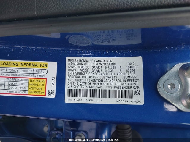 Honda Civic Sport 2022 2HGFE2F55NH503943 Image 9