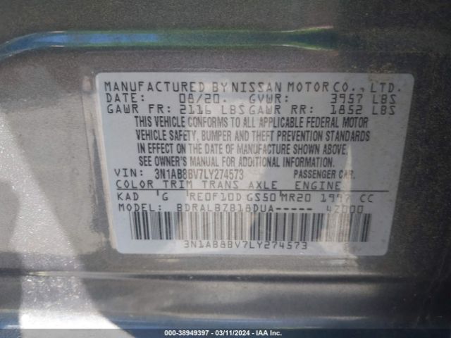 3N1AB8BV7LY274573 Nissan Sentra S Xtronic Cvt