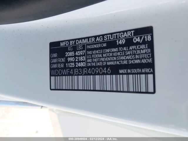 WDDWF4JB3JR409046 Mercedes-Benz C 300