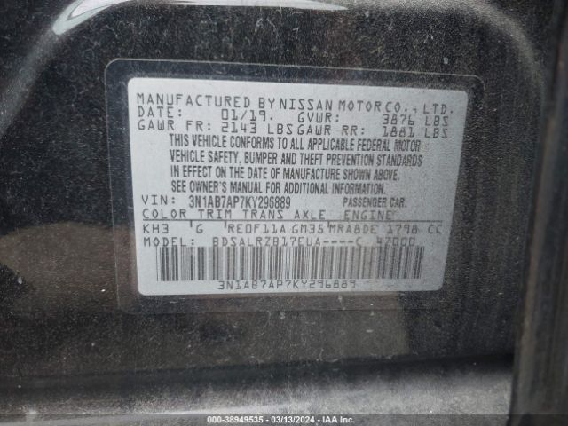 3N1AB7AP7KY296889 Nissan SENTRA SR