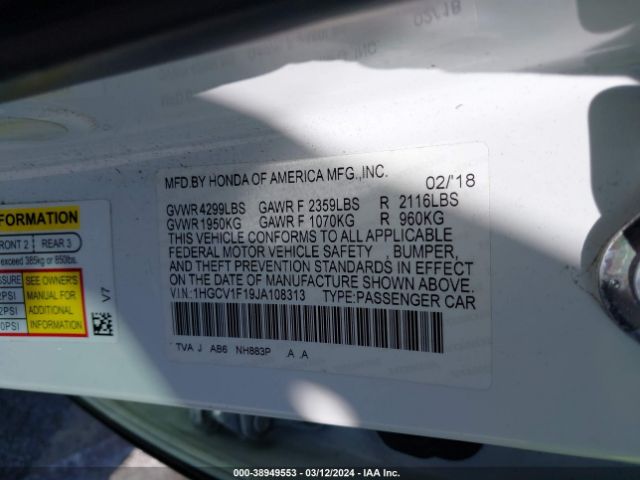 1HGCV1F19JA108313 Honda ACCORD LX