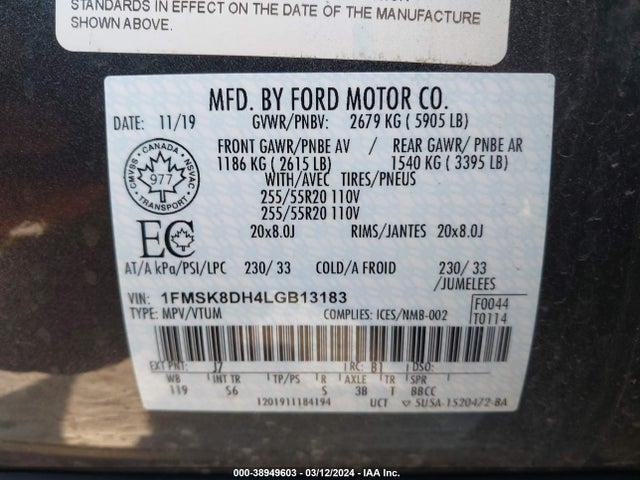 Ford EXPLORER XLT 2020 1FMSK8DH4LGB13183 Image 9