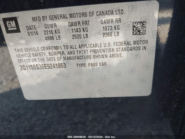 Chevrolet IMPALA 2LZ 2014 2G1155S36E9241853 Image 9