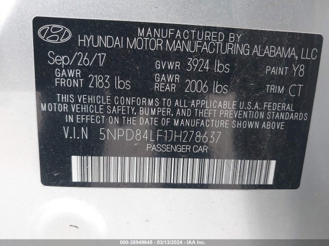 Hyundai Elantra Value Edition 2018 5NPD84LF1JH278637 Image 9