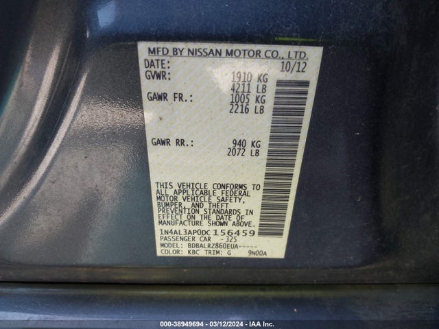 2013 NISSAN ALTIMA 2.5 S VIN: 1N4AL3AP0DC156459