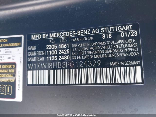 W1KWJ8HB3PG124329 Mercedes-Benz Amg C 63 S