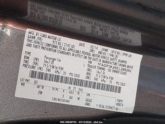 Ford FOCUS SE 2014 1FADP3K26EL288292 Image 9