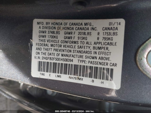 Honda Civic Lx 2014 2HGFB2F50EH508394 Image 9