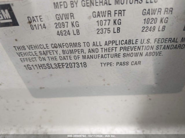 Chevrolet Malibu 1lz 2014 1G11H5SL3EF207318 Image 9
