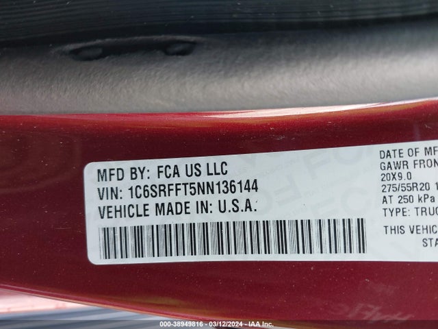 RAM 1500 Big Horn  4x4 5'7 Box 2022 1C6SRFFT5NN136144 Image 9