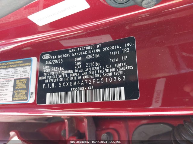 KIA Optima Lx 2015 5XXGM4A72FG510363 Image 9