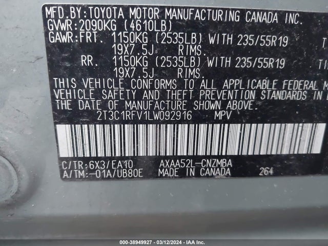 Toyota Rav4 Xle Premium 2020 2T3C1RFV1LW092916 Image 9