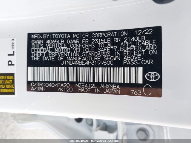 Toyota COROLLA SE 2023 JTND4MBE4P3199600 Image 9