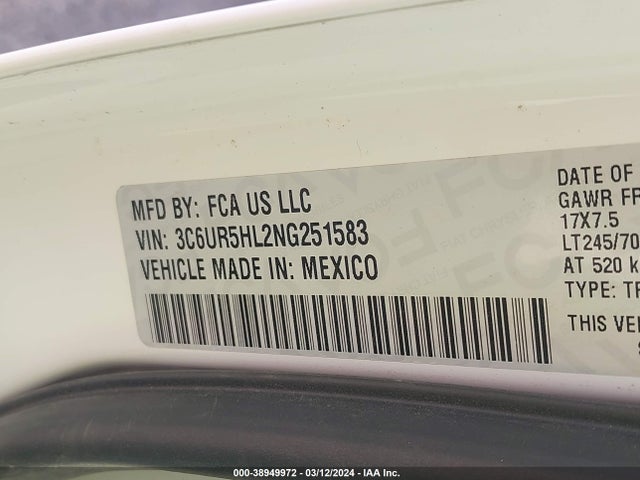 RAM 2500 Tradesman  4x4 8' Box 2022 3C6UR5HL2NG251583 Image 9