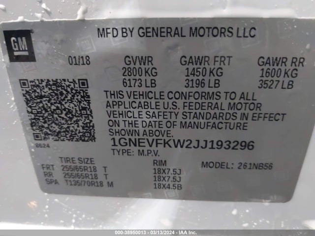 Chevrolet Traverse Ls 2018 1GNEVFKW2JJ193296 Image 9