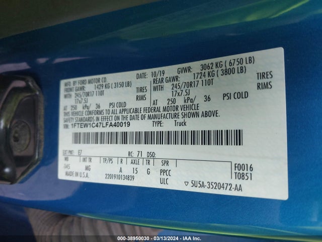 Ford F-150 Xlt 2020 1FTEW1C47LFA40019 Image 9
