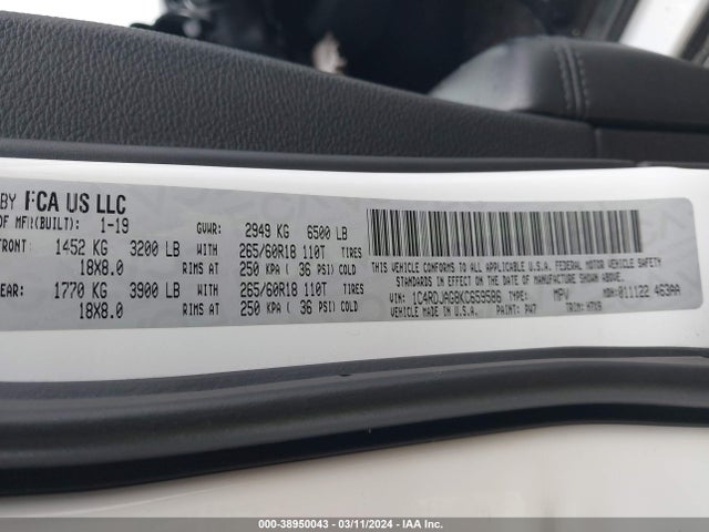 Dodge Durango Sxt Awd 2019 1C4RDJAG8KC659586 Image 9