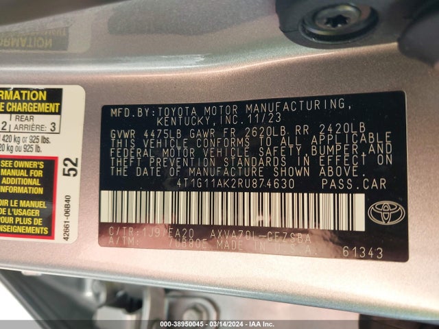 Toyota CAMRY SE 2024 4T1G11AK2RU874630 Image 9