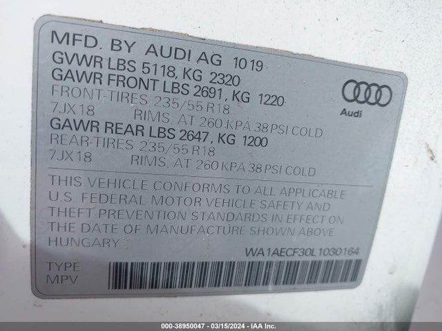 WA1AECF30L1030164 Audi Q3 Premium 45 Tfsi Quattro Tiptronic
