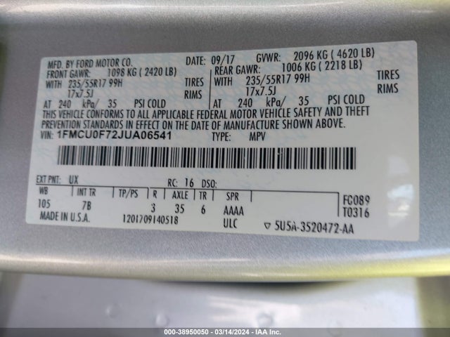 Ford ESCAPE S 2018 1FMCU0F72JUA06541 Image 9