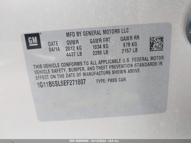 Chevrolet Malibu 1ls 2014 1G11B5SL6EF271807 Image 9