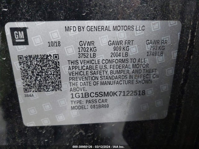 Chevrolet CRUZE LS 2019 1G1BC5SM0K7122518 Image 9