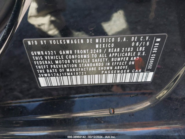 3VWD17AJ1FM419721 Volkswagen Jetta 1.8t Se