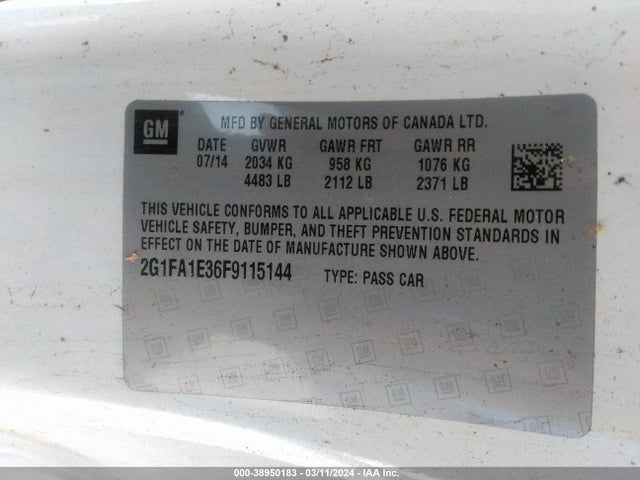 Chevrolet Camaro 1ls 2015 2G1FA1E36F9115144 Image 9