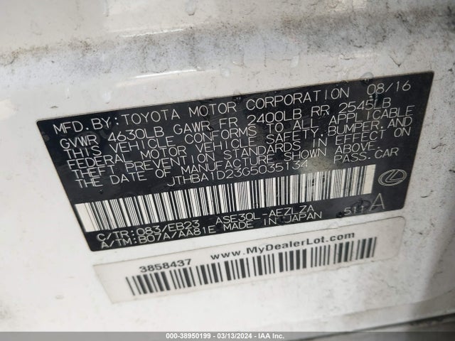 JTHBA1D23G5035134 Lexus IS 200T