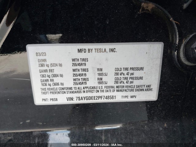 Tesla Model Y 2023 7SAYGDEE2PF748581 Image 9