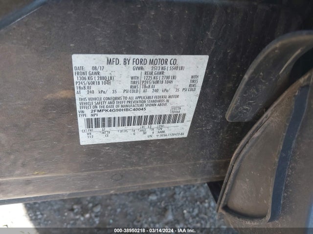 Ford EDGE SE 2017 2FMPK4G90HBC40045 Image 9