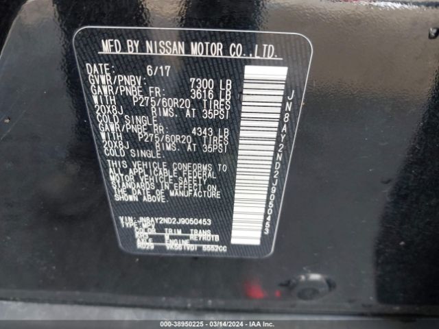 JN8AY2ND2J9050453 Nissan Armada Sl