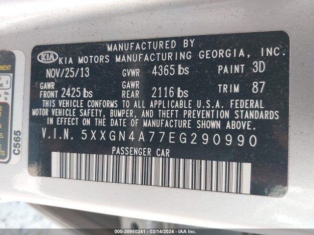 KIA OPTIMA EX 2014 5XXGN4A77EG290990 Image 9