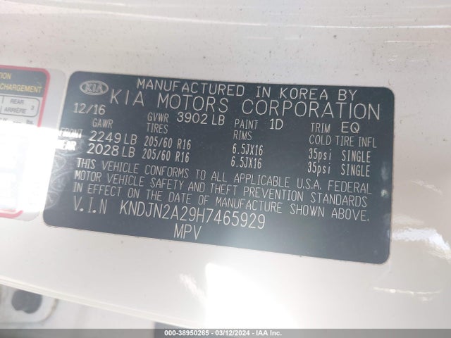 KIA Soul 2017 KNDJN2A29H7465929 Image 9