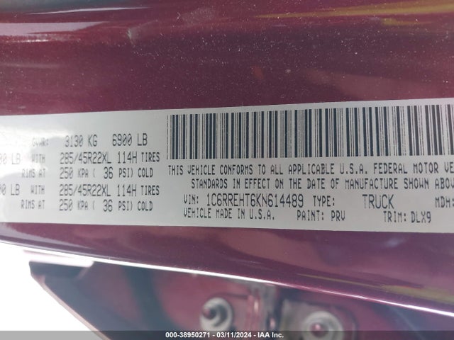 1C6RREHT6KN614489 RAM 1500 Limited  4x2 5'7 Box