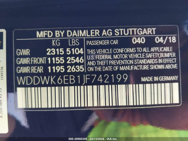 WDDWK6EB1JF742199 Mercedes-Benz Amg C 43 4matic