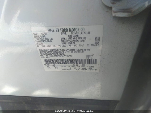 Ford EXPLORER XLT 2014 1FM5K7D80EGA16203 Image 9
