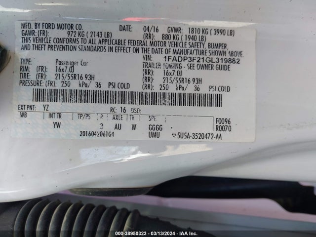 Ford FOCUS SE 2016 1FADP3F21GL319882 Image 9
