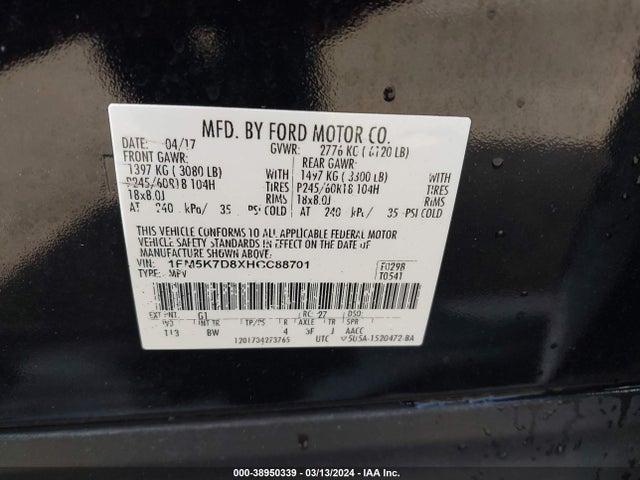 Ford EXPLORER XLT 2017 1FM5K7D8XHGC88701 Image 9