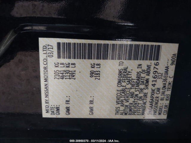 Nissan Maxima 3.5 S 2017 1N4AA6APXHC416976 Image 9