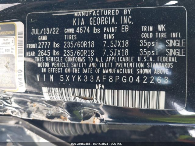 5XYK33AF8PG042263 KIA Sportage Ex